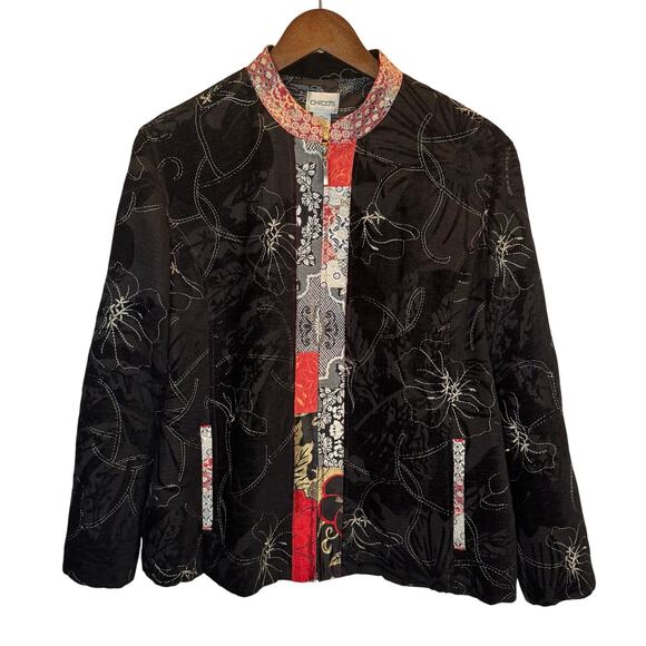 Chico’s Women’s 2 (L) Floral Patchwork Embroidered Jacket Silk Linen Blend READ - Picture 2 of 16